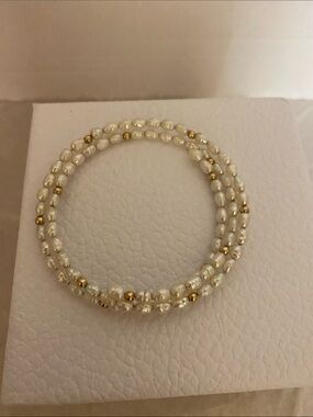 Gold-Accented White Freshwater Pearl Wrap Bracelet